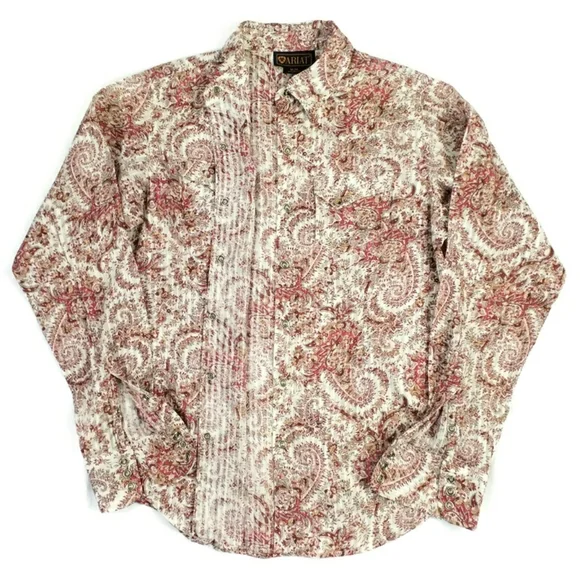 Ariat Soft Orange Paisley Print Long Sleeve Pearl Snap Western Shirt Womens M - Picture 13 of 16